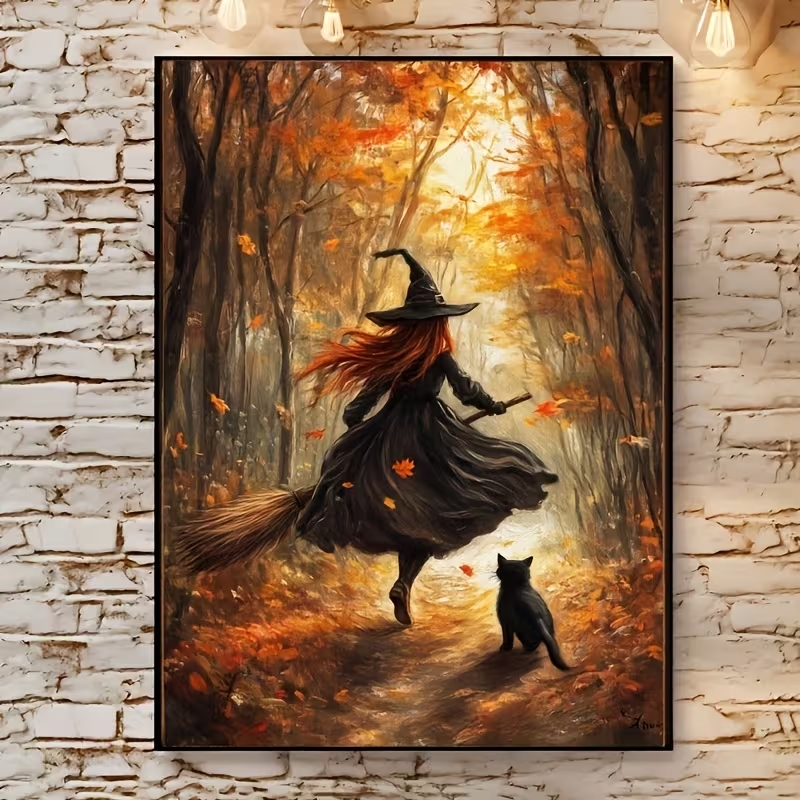 Home Decor On Wall - Lukisan Kanvas Poster Gambar Penyihir Halloween