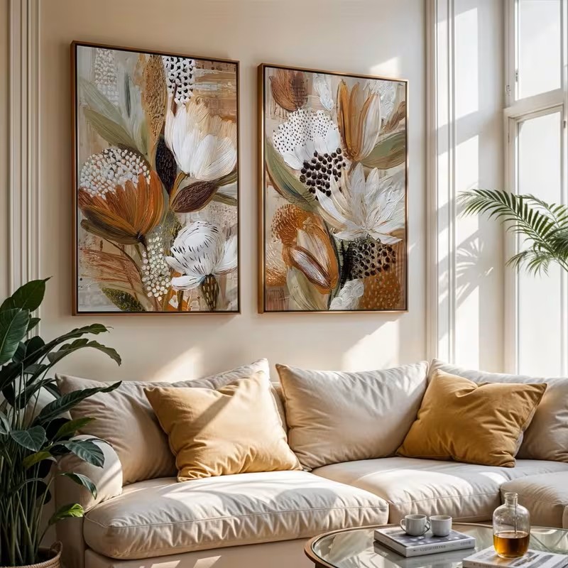 Home Decor Minimalist Style - Poster Retro 2 Buah Kanvas Tanaman