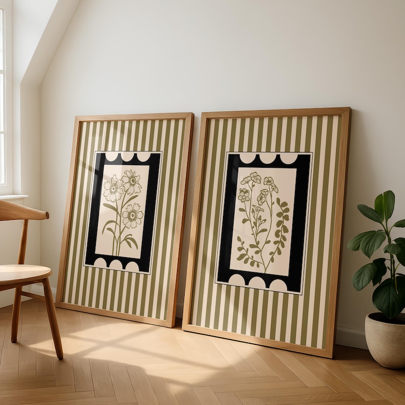 Home Decor Minimalist Style - 2pcs/set Seni Tanaman Gaya Bohemian Cetakan