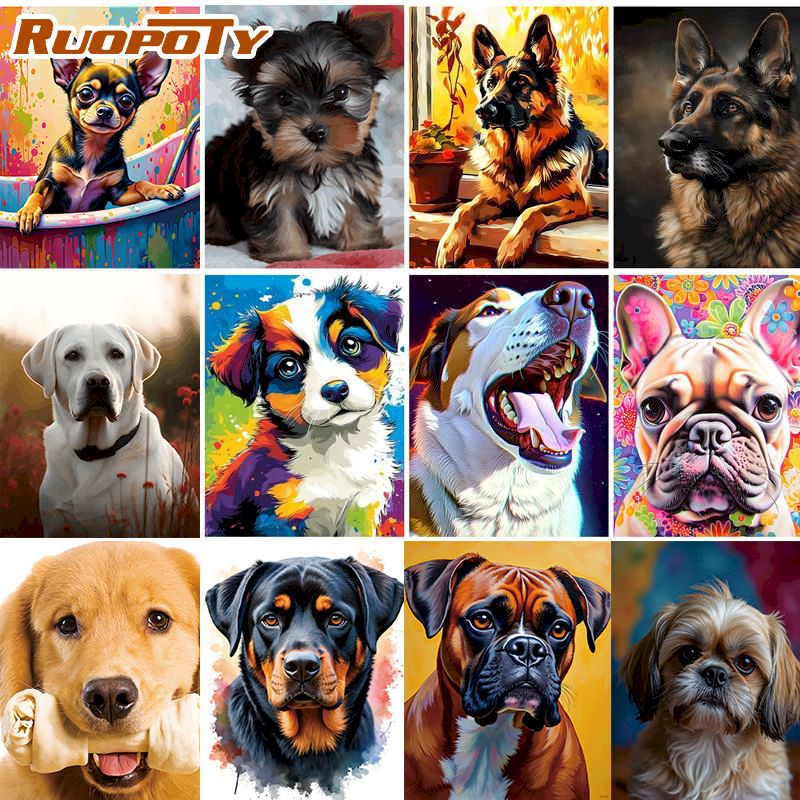 RUOPOTY Lukisan Berlian Anjing - Home Decor Diy Ideas ulasan dan harga